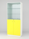 Витрина для аптек №3-3 задняя стенка зеркало, Белый-Цитрусовый желтый