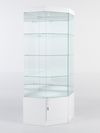 Витрина стеклянная "ИСТРА" угловая №14 пятигранная (с дверкой, задние стенки - зеркало), Белый