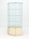 Витрина стеклянная "ИСТРА" угловая №18 шестигранная (с дверкой, задние стенки - стекло), Крем Вайс