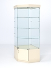 Витрина стеклянная "ИСТРА" угловая №13 пятигранная (с дверкой, задние стенки - стекло), Крем Вайс