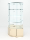 Витрина стеклянная "ИСТРА" угловая №120 шестигранная (без дверки задние стенки - зеркало), Крем Вайс