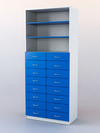 Шкаф для аптек №7 с 16-ю ящиками задняя стенка ДВП, Белый + Делфт голубой