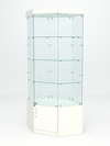 Витрина стеклянная "ИСТРА" угловая №17 шестигранная (с дверкой, задние стенки - стекло), Белый