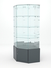Витрина стеклянная "ИСТРА" угловая №20 шестигранная (с дверкой, задние стенки - зеркало), Темно-Серый