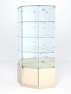 Витрина стеклянная "ИСТРА" угловая №16 пятигранная (с дверкой, задние стенки - зеркало), Крем Вайс