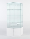Витрина стеклянная "ИСТРА" угловая №20 шестигранная (с дверкой, задние стенки - зеркало), Белый