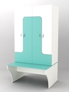 Комплект шкафов для раздевалок со скамейкой "ТРЕНЕР" №1, Белый и Тиффани Аква