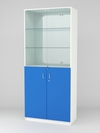 Витрина для аптек №3-3 задняя стенка зеркало, Белый-Делфт голубой