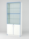 Витрина для аптек №4-2 задняя стенка стекло, Белый-Кромка Делфт голубой