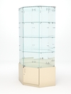 Витрина стеклянная "ИСТРА" угловая №20 шестигранная (с дверкой, задние стенки - зеркало), Крем Вайс