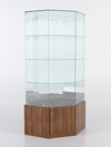 Витрина стеклянная "ИСТРА" угловая №20 шестигранная (с дверкой, задние стенки - зеркало), Орех