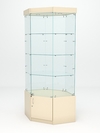 Витрина стеклянная "ИСТРА" угловая №17 шестигранная (с дверкой, задние стенки - стекло), Крем Вайс