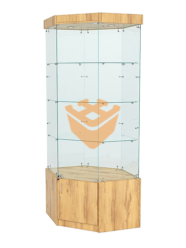 Витрина стеклянная "ИСТРА" угловая №17 шестигранная (с дверкой, задние стенки - стекло)