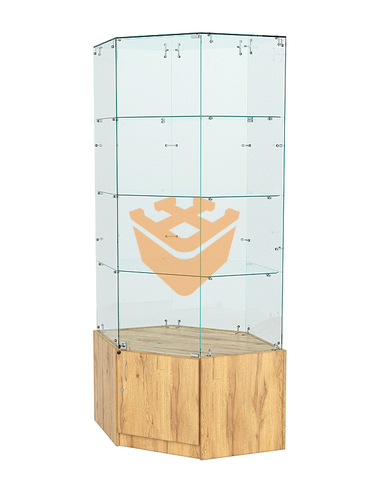 Витрина стеклянная "ИСТРА" угловая №18 шестигранная (с дверкой, задние стенки - стекло)