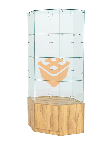 Витрина стеклянная "ИСТРА" угловая №118 шестигранная (без дверки, задние стенки - стекло)
