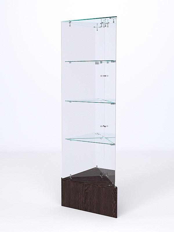 Витрина стеклянная "ИСТРА" угловая №111-У трехгранная (без дверок, бока - зеркало) Дуб Венге