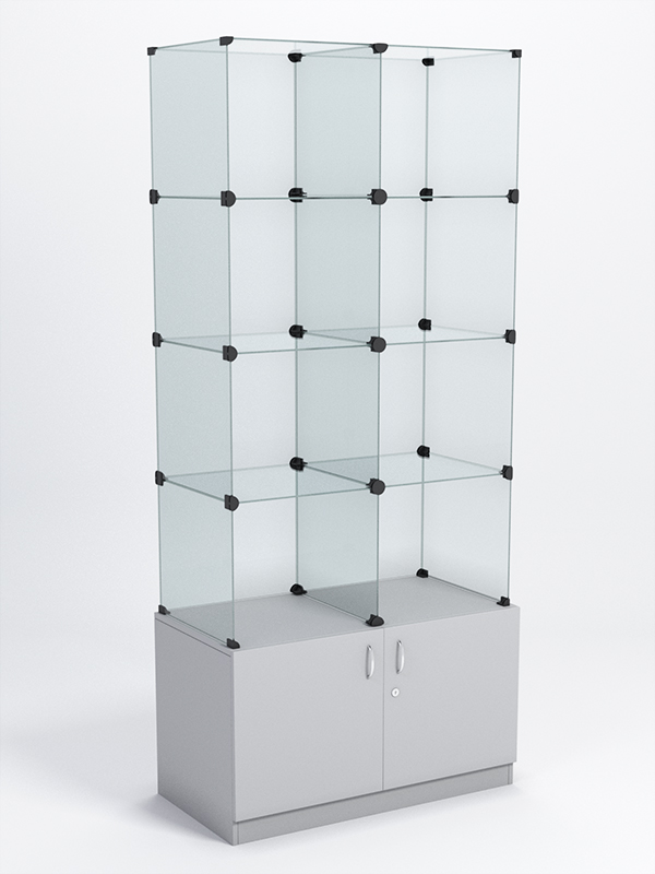 Витрина стеклянная "КУБ" №105 (без дверок, передняя стенка - стекло) Серый