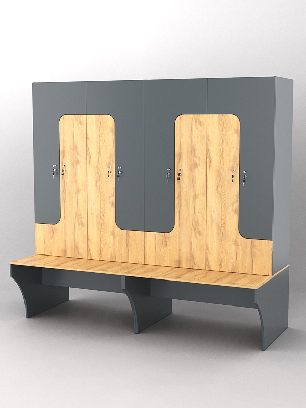 Комплект шкафов для раздевалок со скамейкой "ТРЕНЕР" №2 Темно-серый и Дуб Золотистый