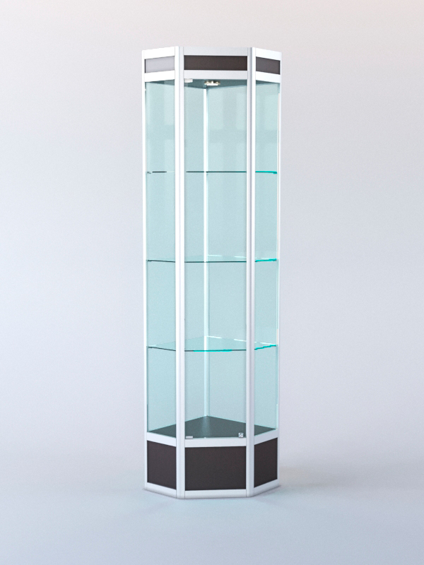 Витрина для музеев вооруженных сил "ЭКСПОНАТ" №5-2 угловая (задняя стенка стекло) Дуб Венге