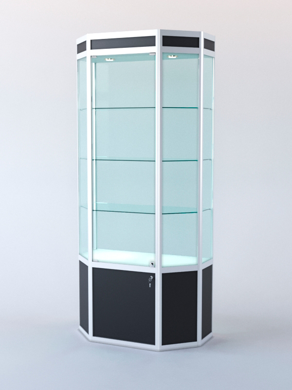 Витрина для музеев вооруженных сил "ЭКСПОНАТ" №13-2 шестигранная (задняя стенка стекло) Черный и Белый