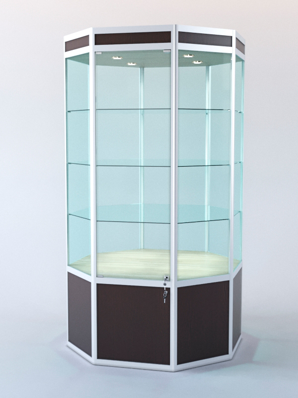 Витрина для музеев вооруженных сил "ЭКСПОНАТ" №14 восьмигранная (задняя стенка стекло) Дуб Венге и Дуб Сонома