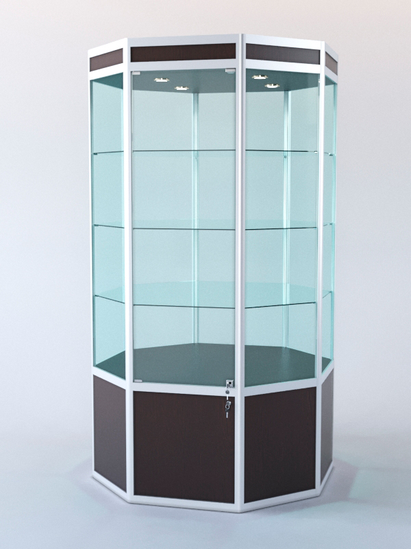 Витрина для музеев вооруженных сил "ЭКСПОНАТ" №14 восьмигранная (задняя стенка стекло) Дуб Венге