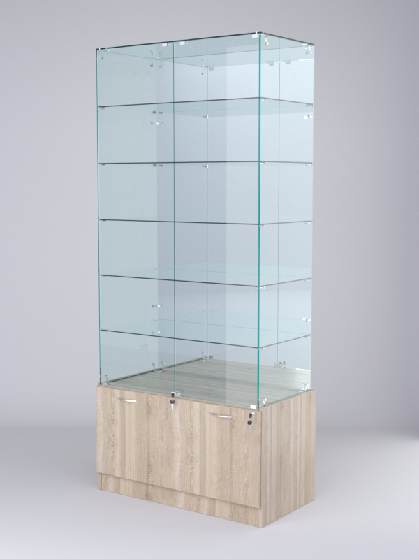 Витрина стеклянная "КРИСТАЛЛ" №507 (с дверками, задняя стенка - зеркало) Дуб Сонома