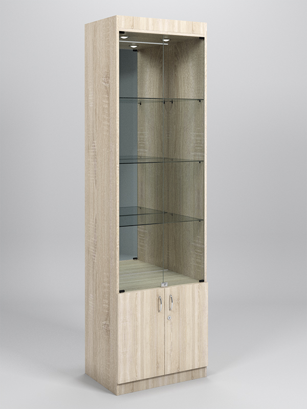 Витрина №1-3-600 (с дверками, задняя стенка - зеркало) Дуб Сонома