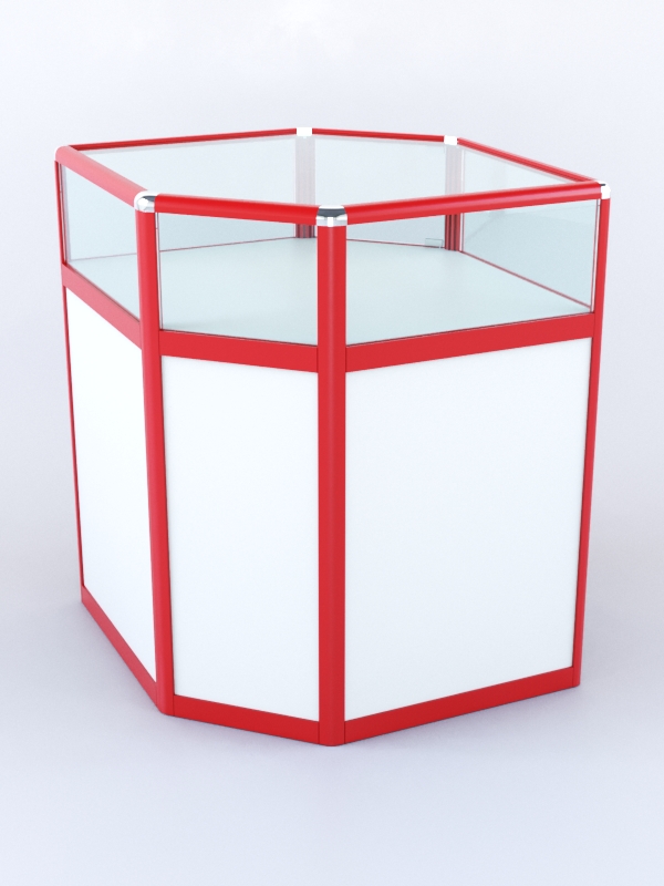 Прилавок из профиля угловой шестигранный №2 (с дверками) Белый + Красный