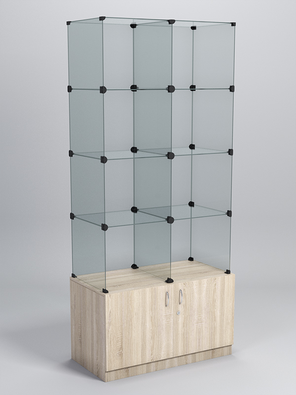 Витрина стеклянная "КУБ" №105 (без дверок, передняя стенка - стекло) Дуб Сонома