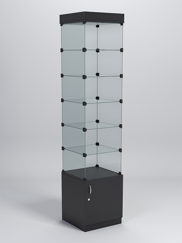 Витрина стеклянная "КУБ" №502-СТ стаканчик (без дверок, передняя стенка - стекло) Черный
