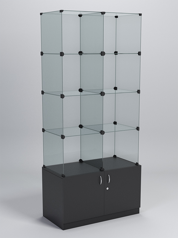 Витрина стеклянная "КУБ" №105 (без дверок, передняя стенка - стекло) Черный