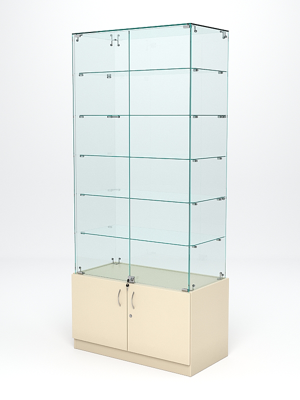 Витрина стеклянная "ИСТРА" №505 (с дверками, задняя стенка - стекло)  Крем Вайс