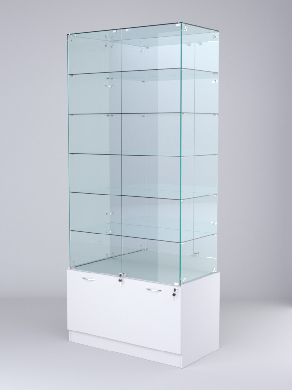 Витрина стеклянная "КРИСТАЛЛ" №507 (с дверками, задняя стенка - зеркало) Белый