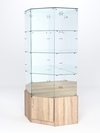 Витрина стеклянная "ИСТРА" угловая №16 пятигранная (с дверкой, задние стенки - зеркало), Дуб Сонома