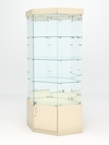 Витрина стеклянная "ИСТРА" угловая №19 шестигранная (с дверкой, задняя стенка - зеркало), Крем Вайс