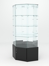Витрина стеклянная "ИСТРА" угловая №120 шестигранная (без дверки задние стенки - зеркало), Черный