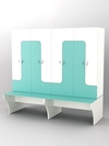 Комплект шкафов для раздевалок со скамейкой "ТРЕНЕР" №2, Белый и Тиффани Аква