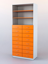 Шкаф для аптек №7 с 16-ю ящиками задняя стенка ДВП, Белый + Оранжевый