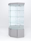 Витрина стеклянная "ИСТРА" угловая №14 пятигранная (с дверкой, задние стенки - зеркало), Серый
