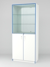 Витрина для аптек №3-3 задняя стенка зеркало, Белый-Кромка Делфт голубой