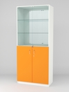 Витрина для аптек №3-3 задняя стенка зеркало, Белый-Оранжевый