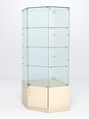Витрина стеклянная "ИСТРА" угловая №15 пятигранная (с дверкой, задние стенки - стекло), Крем Вайс