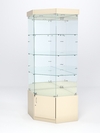 Витрина стеклянная "ИСТРА" угловая №14 пятигранная (с дверкой, задние стенки - зеркало), Крем Вайс