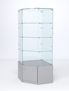 Витрина стеклянная "ИСТРА" угловая №115 пятигранная (без дверки, задние стенки - стекло), Серый