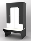 Комплект шкафов для раздевалок со скамейкой "ТРЕНЕР" №1, Черный и Белый