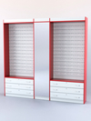 Комплект витрин и шкафов-накопителей с зеркалом №4, Белый + Красный