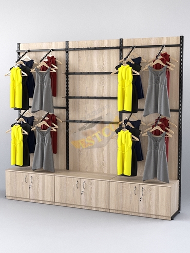 Пристенная система с пристенными поручнями для одежды и под крючки "LOFT" №2-1-ЗС-Н 2700мм