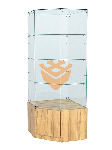 Витрина стеклянная "ИСТРА" угловая №15 пятигранная (с дверкой, задние стенки - стекло)