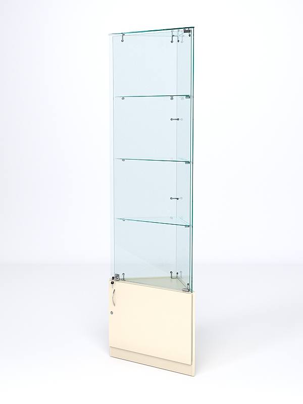 Витрина стеклянная "ИСТРА" угловая №5-У трехгранная (с дверками, бока - стекло) Крем Вайс